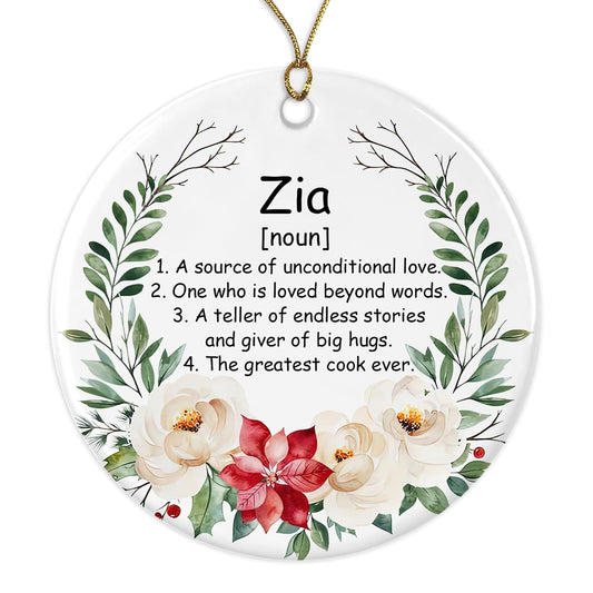 Zia Noun Ornament, Family Definition, Zia Definition Ornament, Christmas Ornament for Zia, Zia Gifts, Chirstmas Tree Ornament Printed on One Side