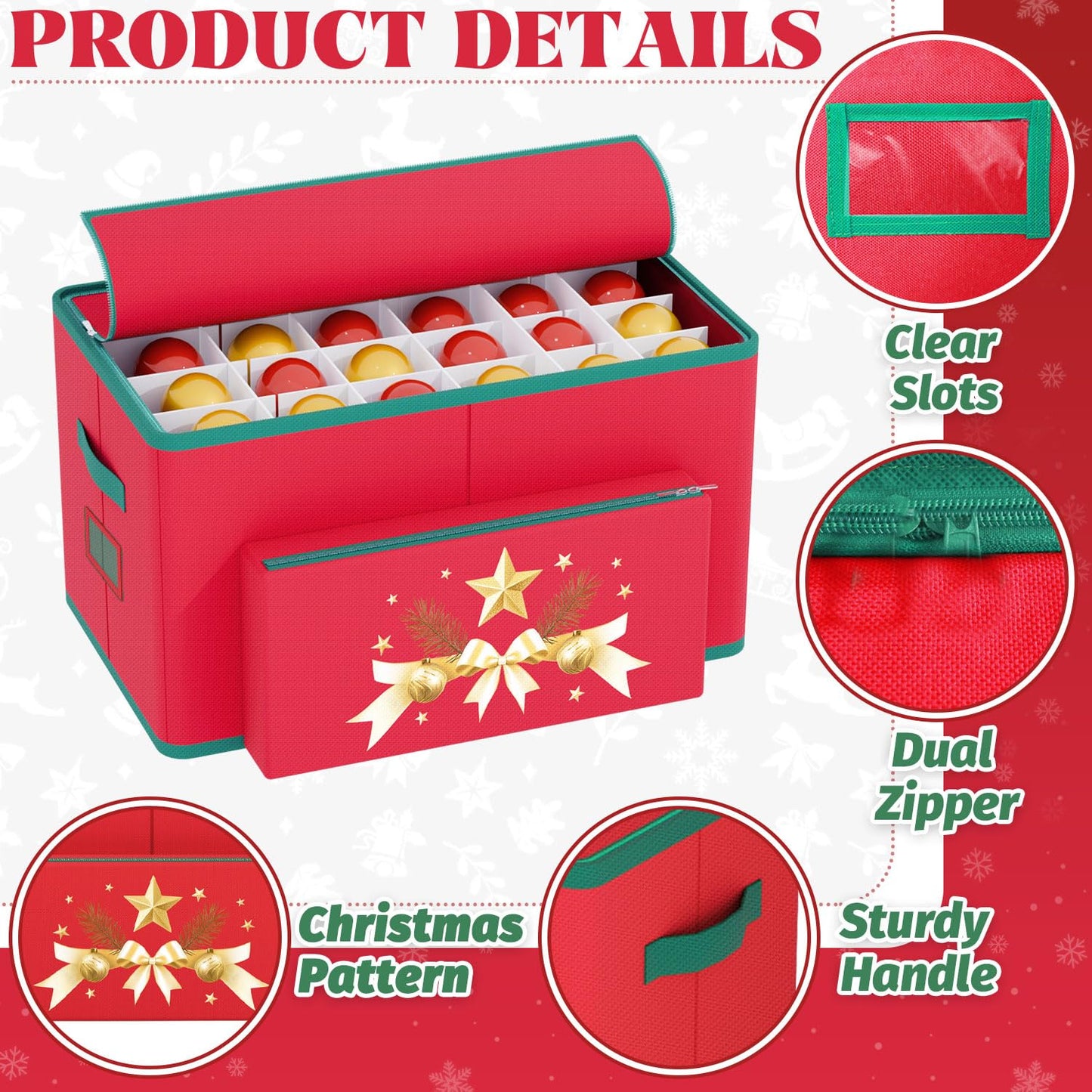 Christmas Ornament Storage Box With Adjustable Dividers Stores Up To 96-3" Holiday Ornament Christmas Ornament Storage Containers Large Ornament Box For Christmas Ornament Organizer Storage Box