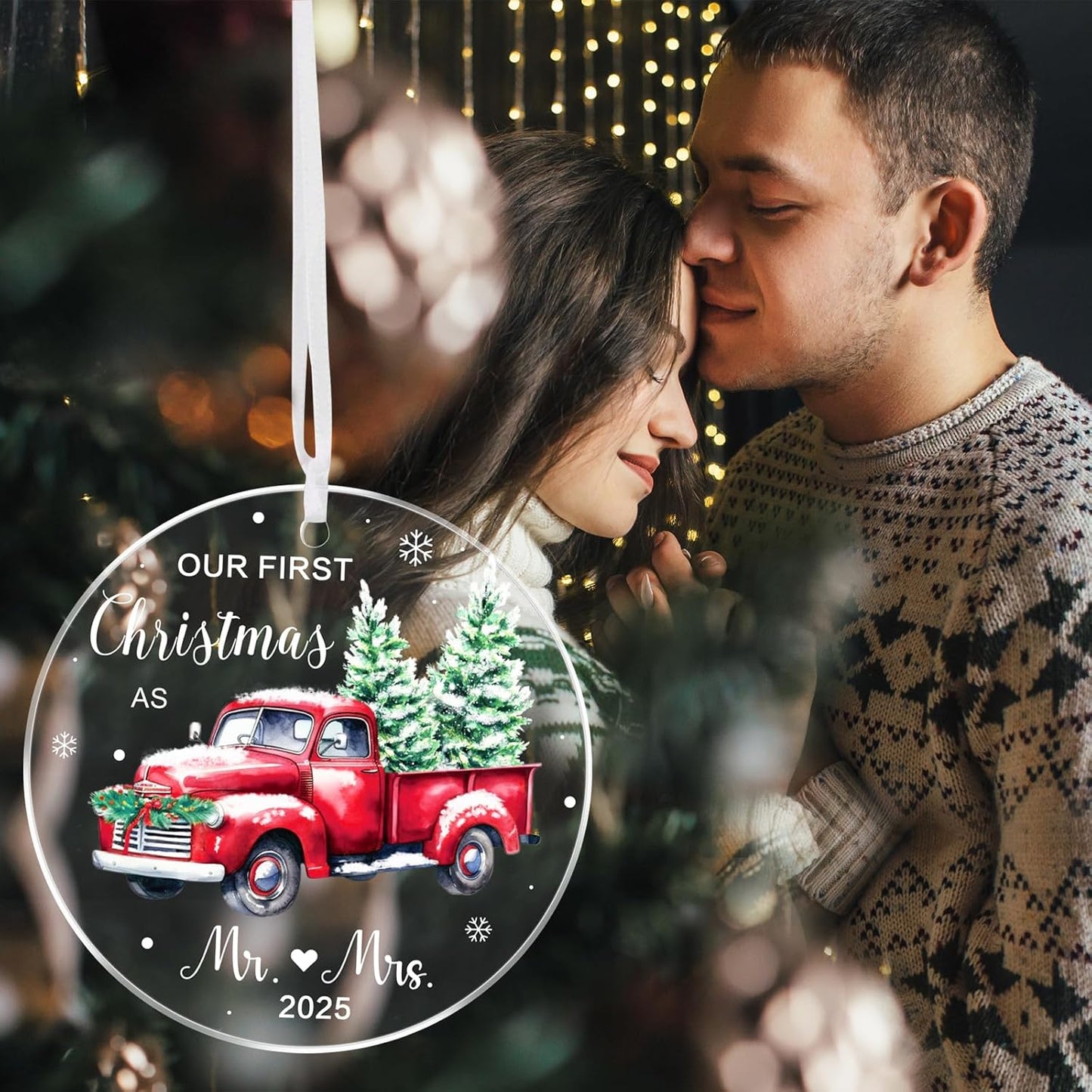 First Christmas Married Ornament 2025 - Wedding Gifts for Newlyweds - Just Married & Bridal Gifts - Mr & Mrs Acrylic Ornaments