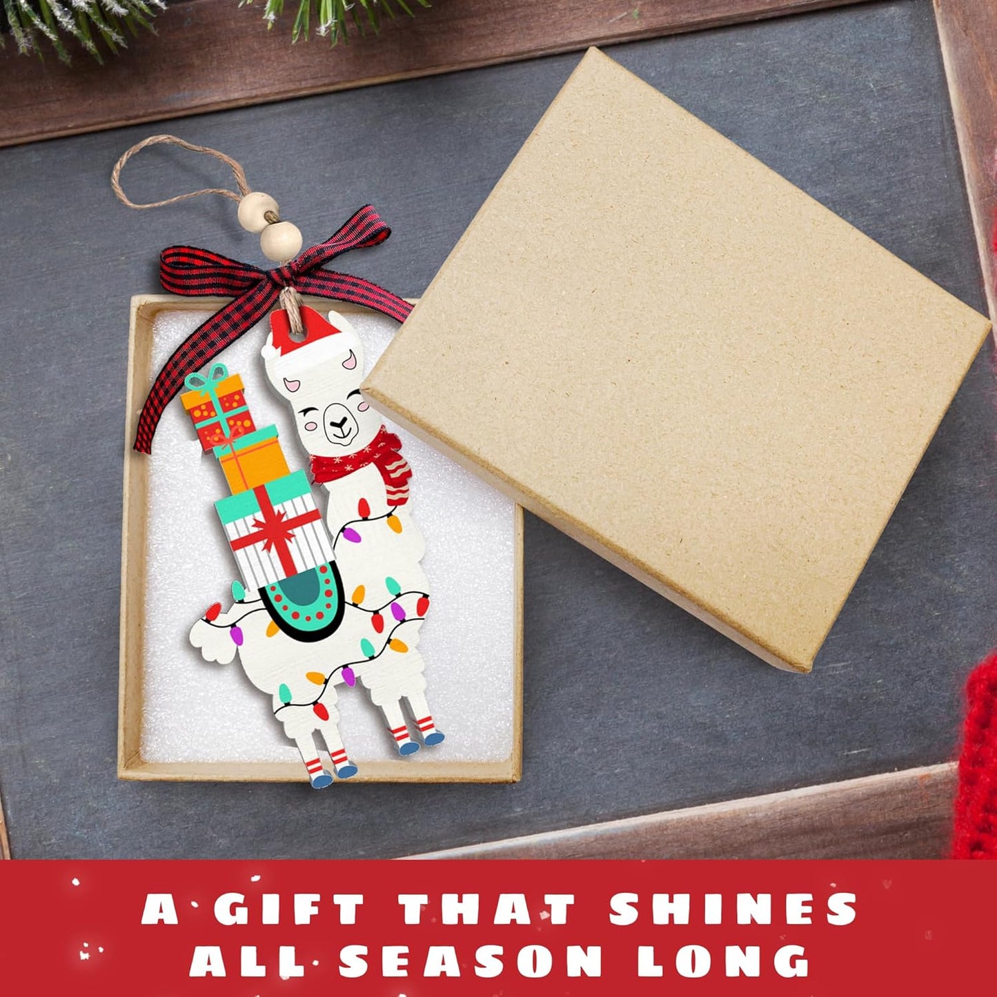 Llama Christmas Ornament - Wooden Farm Animal Ornament for Tree, Llama Lovers Gift