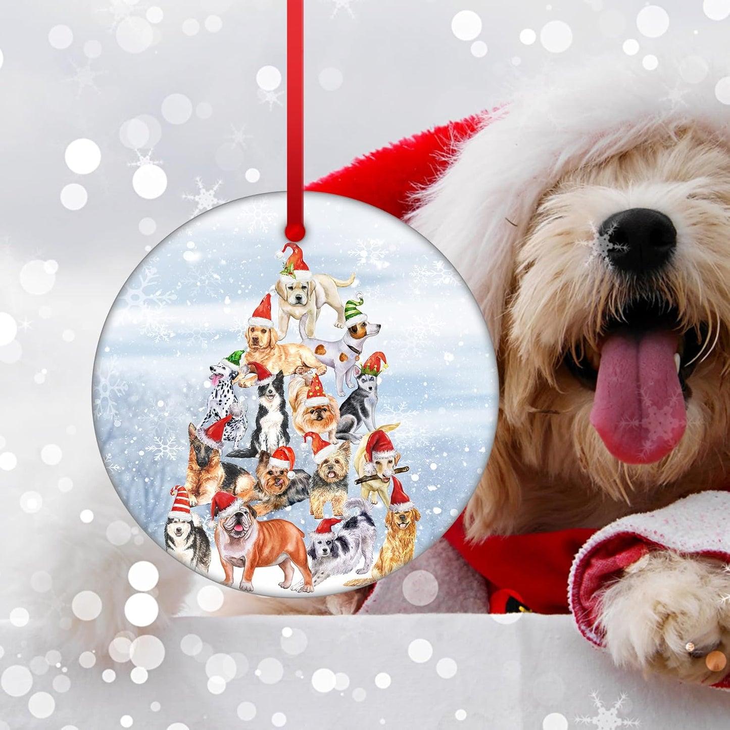 Merry Woofmas Ornament Dog Tree Christmas Ornament Santa Dog Hanging Ornament for Christmas Tree Decorations Winter Ceramic Ornament Dog's First Christmas Ornament 2023 to Dog Lover