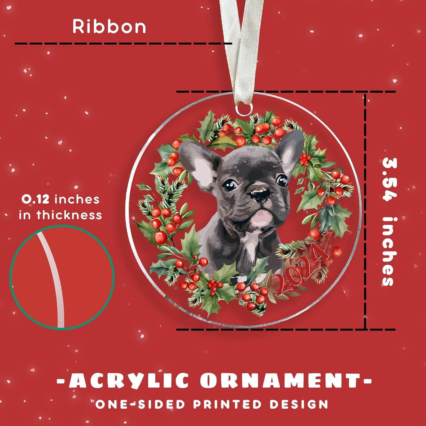 Frenchie Ornament for Christmas Tree - Dog Gifts for Women - Acrylic Christmas Ornament