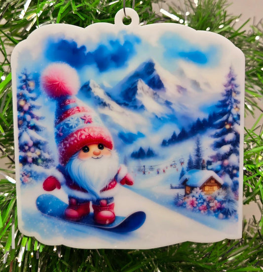 Snowboarding Ornament - Gnome Snowboarder Christmas Ornament