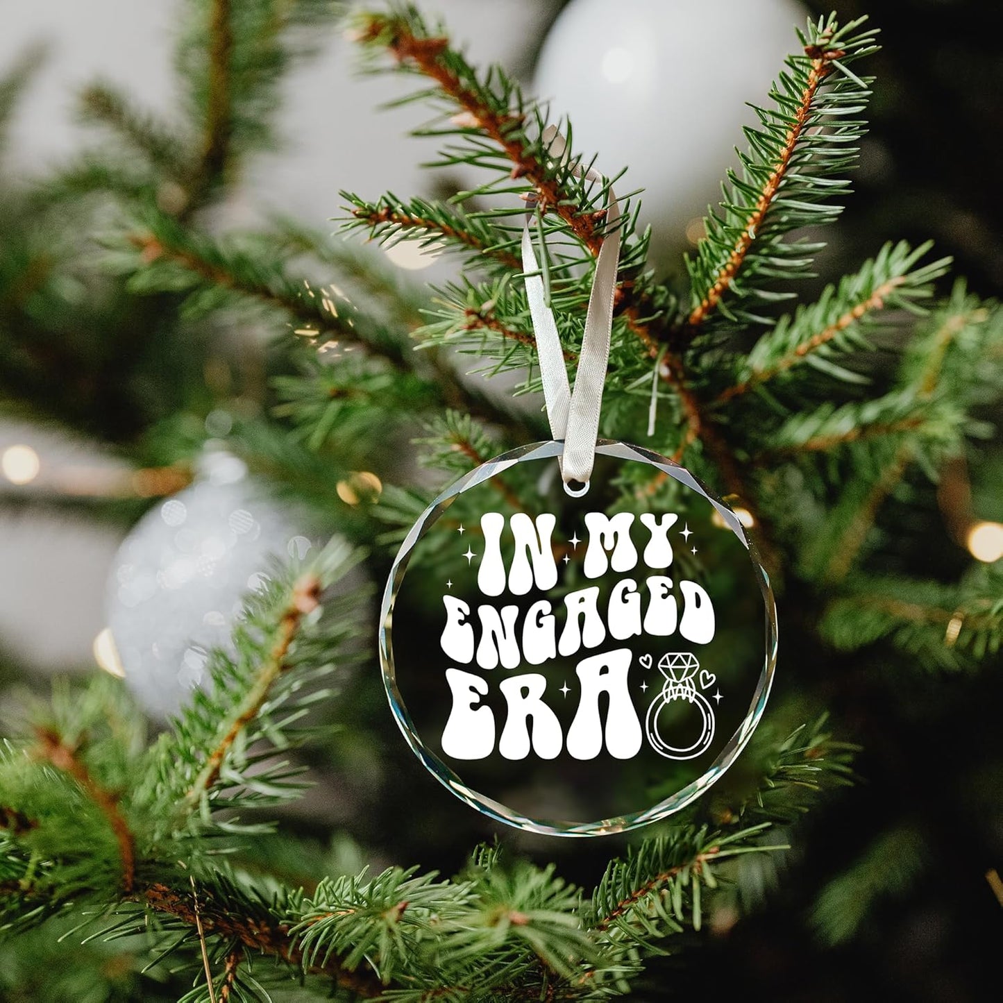 Engagement Ornament - Our First Christmas Engaged Ornament 2025 - Engagement Gifts for Women, Gifts for Newly Couples - Glass in My Engaged Era Hanging Ornament