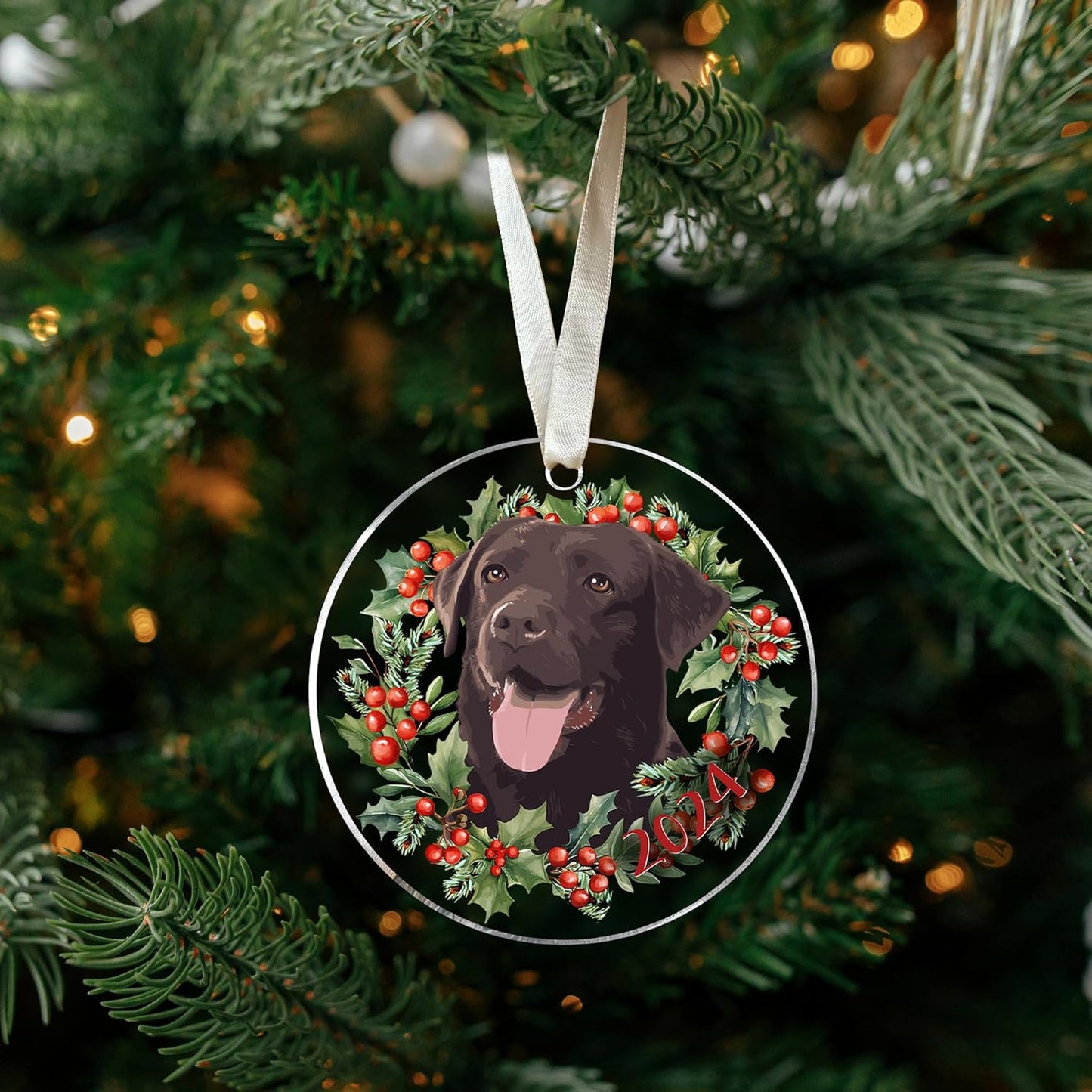 Chocolate Lab Christmas Ornament 2024 - Acrylic Dog Gifts for Women