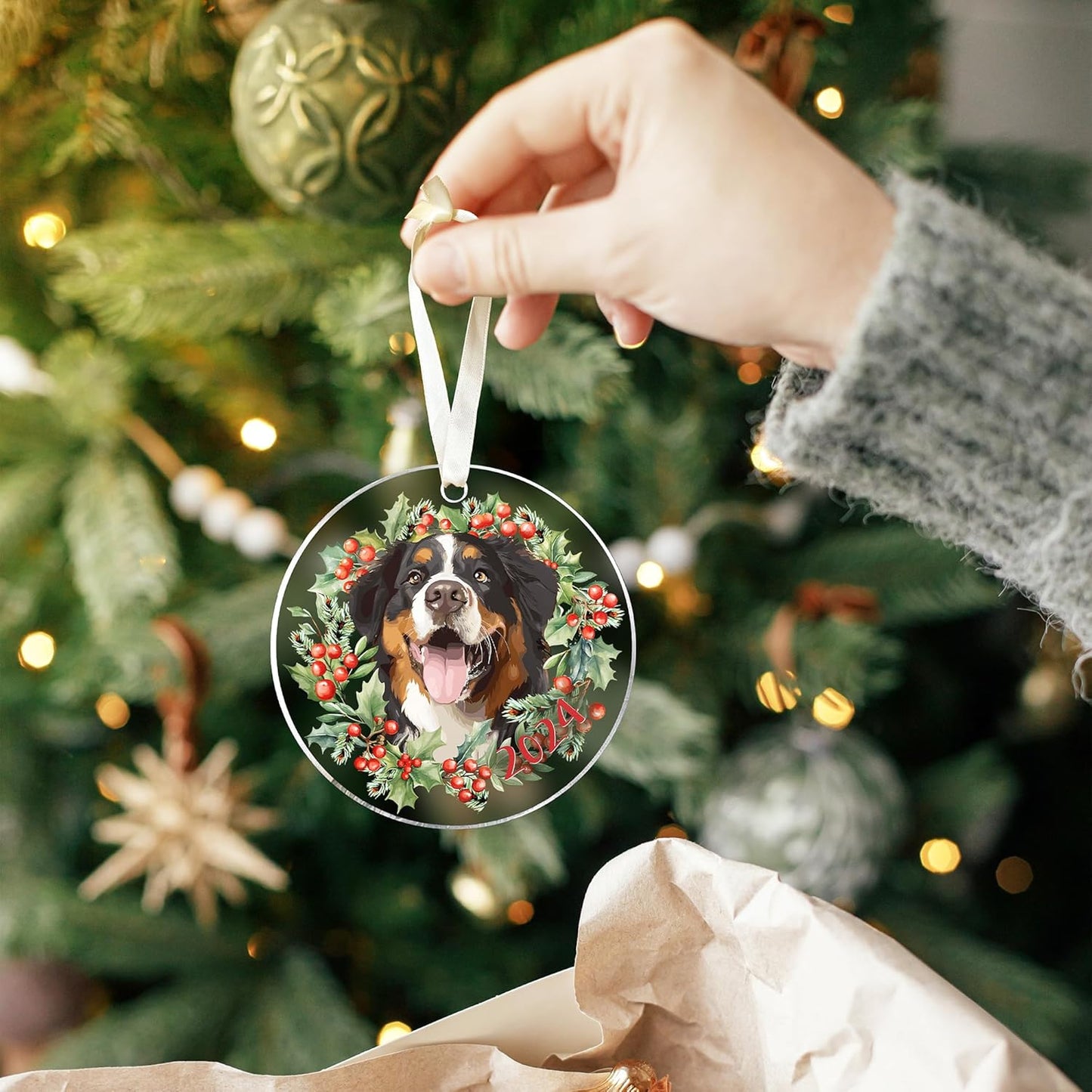 Bernese Mountain Dog Ornament for Christmas Tree - Gifts for Dog Lovers, Women - Acrylic Christmas Ornament 2024