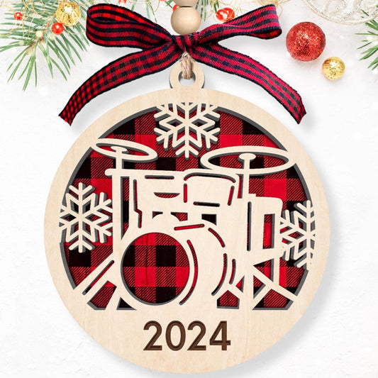 Drum Christmas Ornaments - Drummer Ornament - Drum Gifts, Drummer Gifts for Men - Wood Xmas Tree Ornament