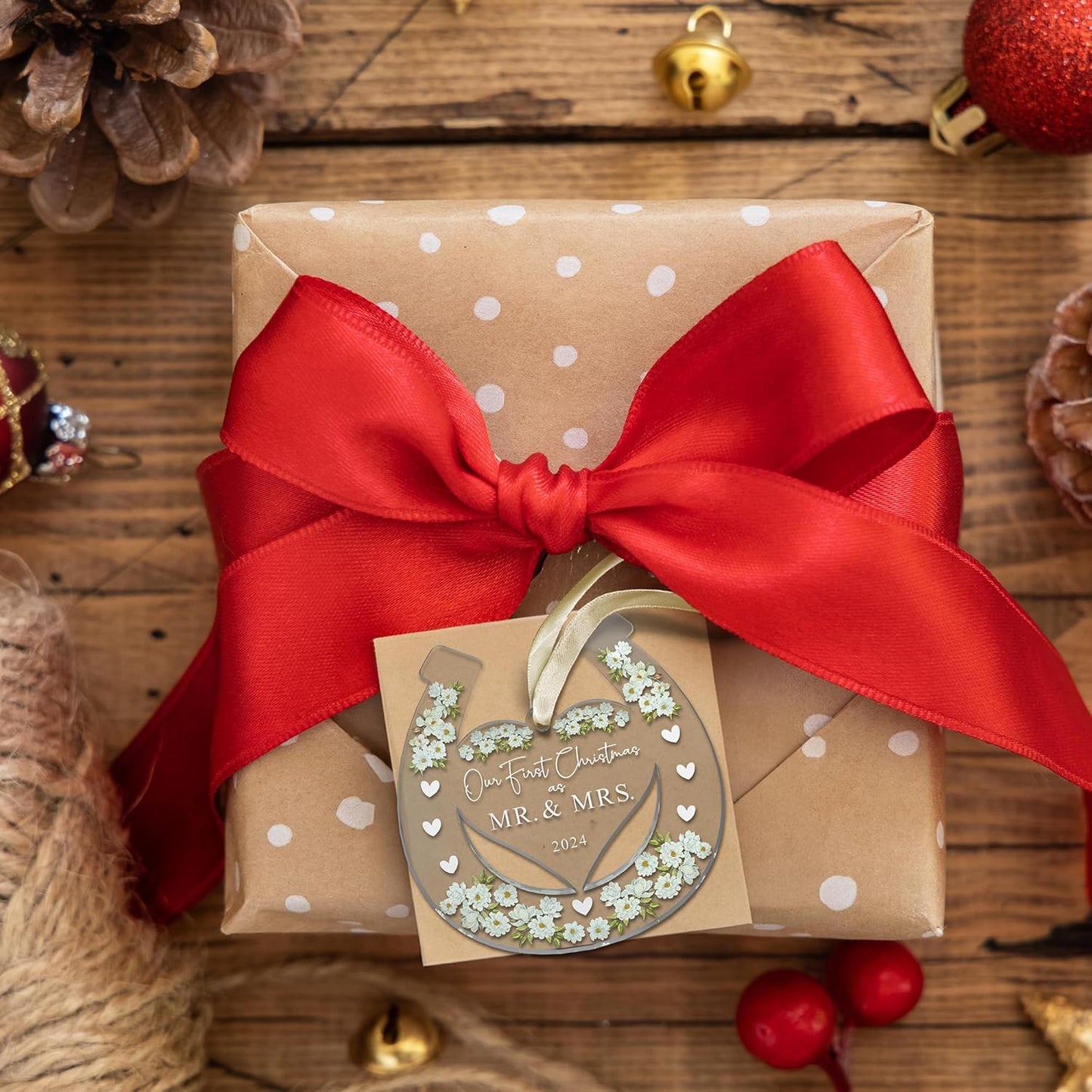 Wedding Gifts - Mr and Mrs Gifts - Wedding Gifts for Couples 2024, Wedding Gifts for Couple, Wedding Gifts for Bride - First Christmas Married Ornament 2024 - Bridal Shower Gifts - Acrylic Ornament