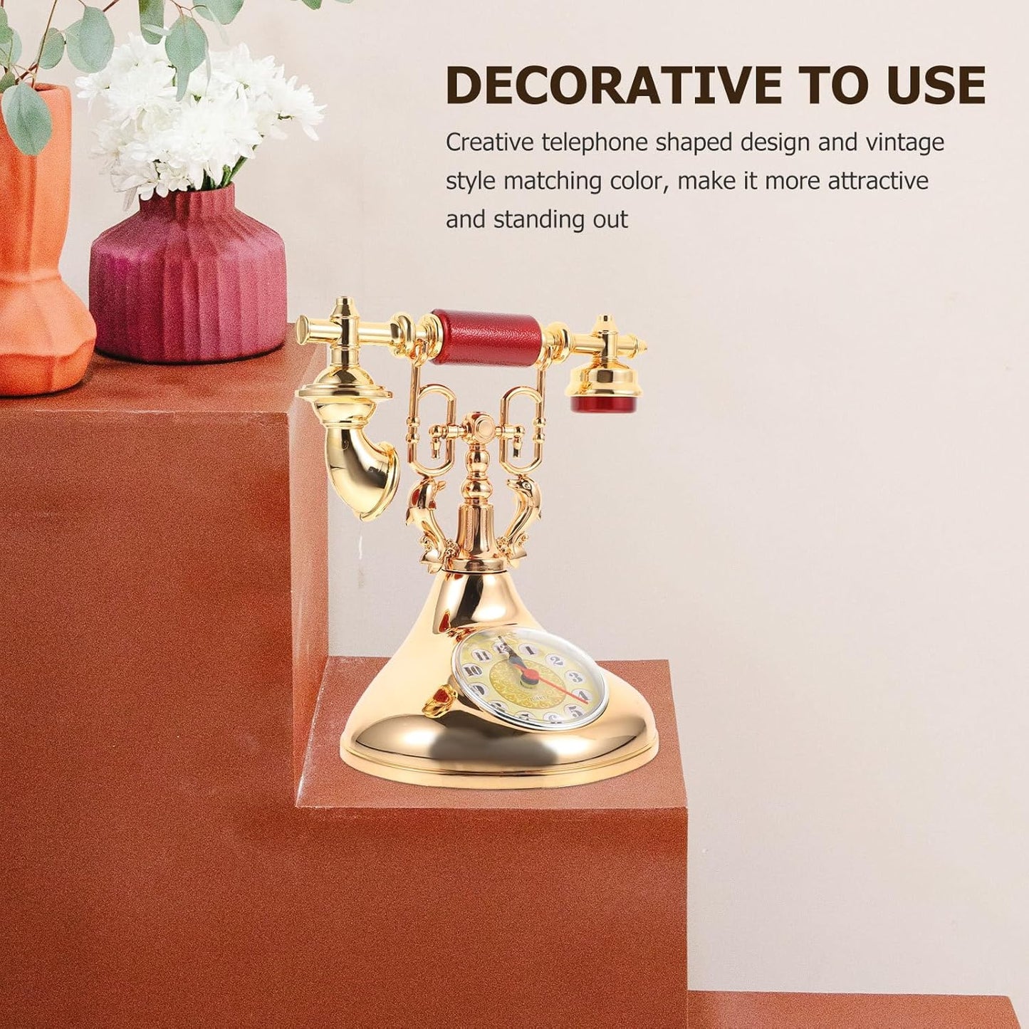 Garneck Telephone Clock Desk Clock Home Clock Ornament Desktop Clock Adorn Delicate Clock Ornament Chic Clock Ornament Clock Adornment Artistic Clock Ornament Desktop Decor Home Ornament