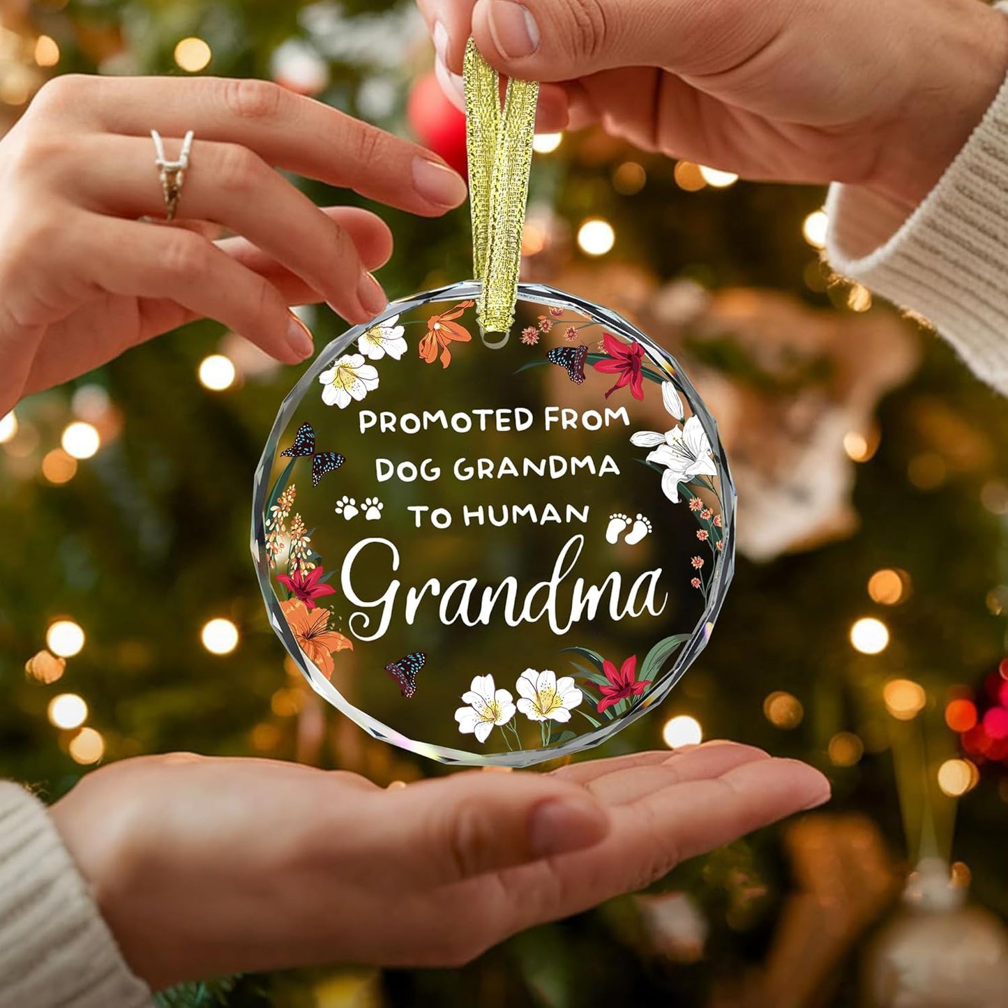 New Grandma Ornament - Promoted from Dog Grandma - New Grandmother Gift - Baby Annoucement Gift for 1st Time Grandmother - Car Hanging Decoration - Wine Bottle Decor
