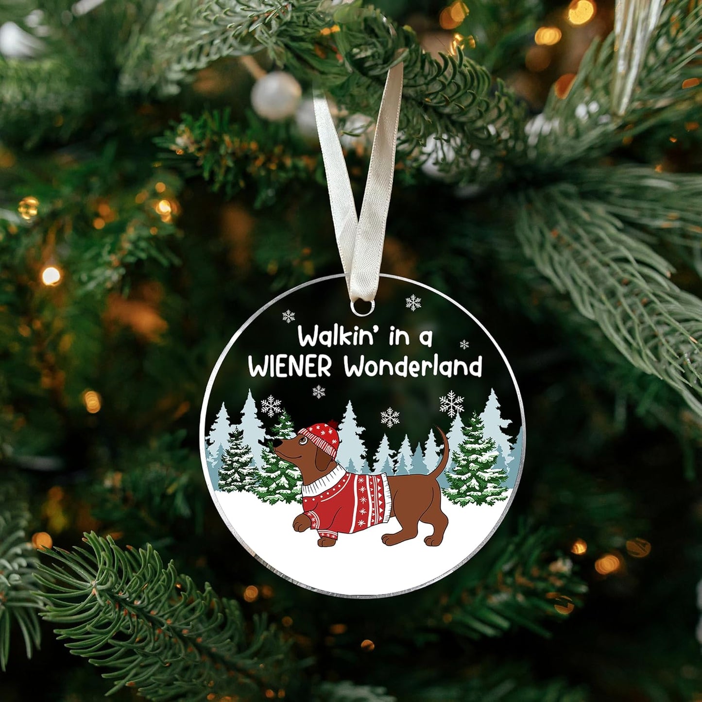 Dachshund Christmas Ornaments - Wiener Dog Gifts for Women - Acrylic Ornament