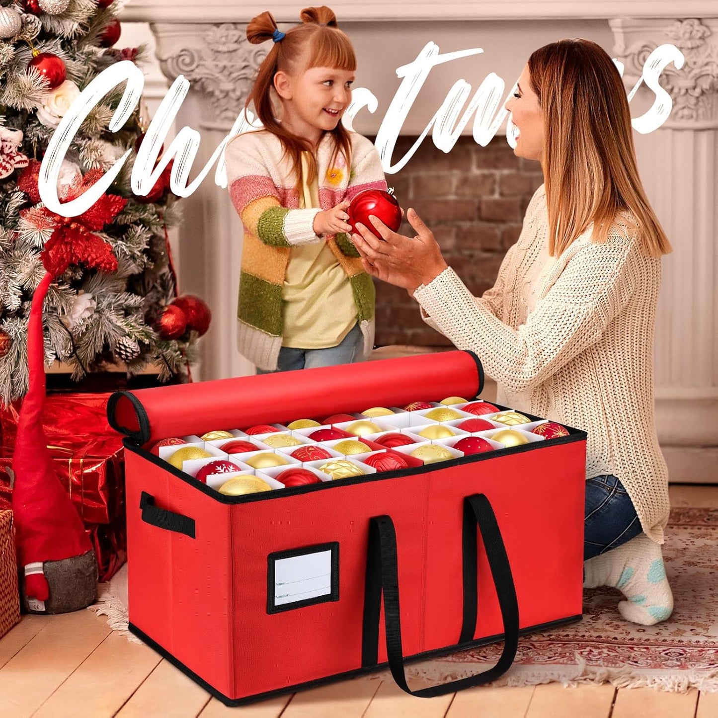 Hommtina Ornament Storage Plastic Ornament Storage Box,Christmas Ornament Storage Xmas Decorations Accessories, Ornament Organizer Storage Box (Black edge)