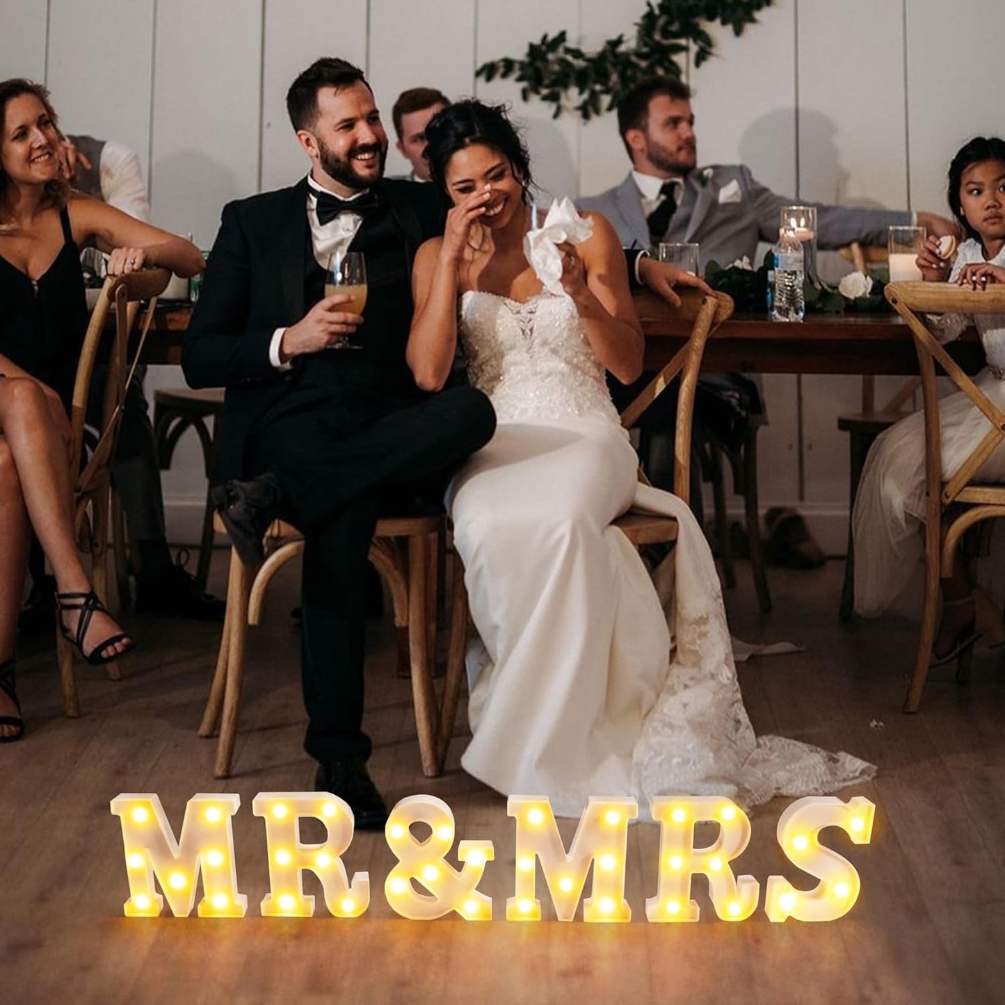 JUSTOTRY 6Pcs Mr & Mrs LED Light Up Letters, Shiny Freestanding Mr and Mrs Sign Lights for Marriage Anniversary Celebration Engagement Banquet Wedding Table Decoration (Warm White)