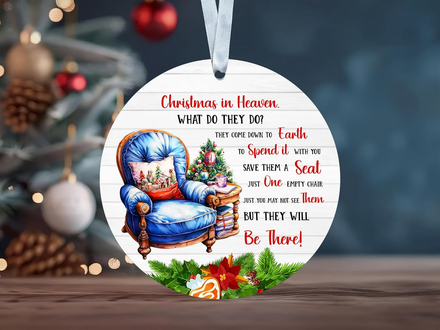 Christmas in Heaven Keepsake - Christmas Memorial Ornament - Chair Xmas Ornament - Xmas Holiday Ornament - Acrylic Ornament