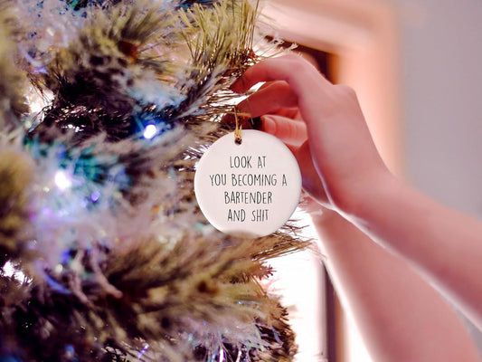 Bartender Ornament, Bartender Christmas Ornament, Bartender Christmas Tree Ornament, Bartender Gift, Christmas Decorations, 3" Circle Ceramic Ornament