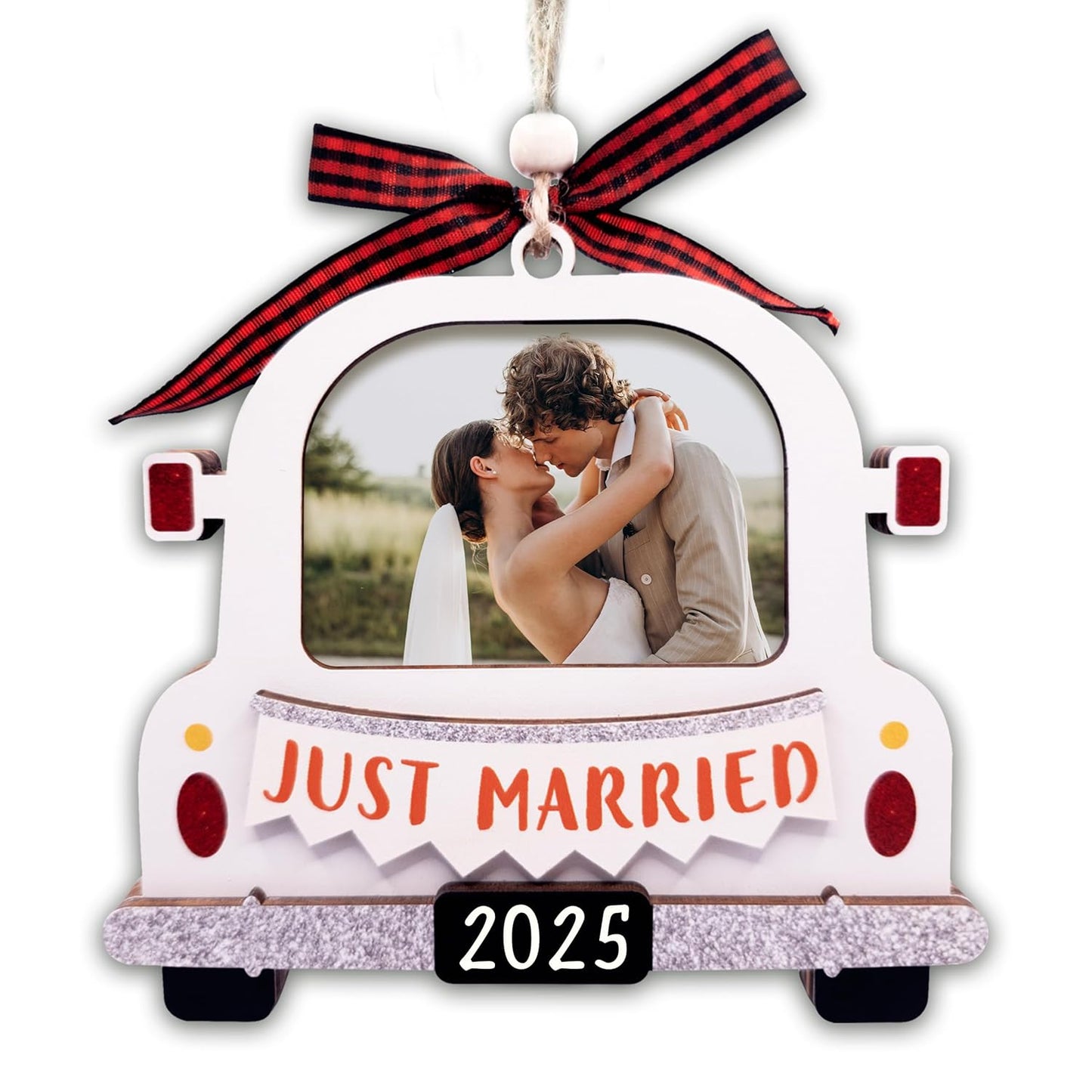 Just Married Ornament 2025 Picture Frame, Large Size - Just Married Frame - Wedding Christmas Ornament 2025 - Mr And Mrs Wedding Gifts For Newlywed Couple - Wedding Shower Gifts, Bridal Shower Gift