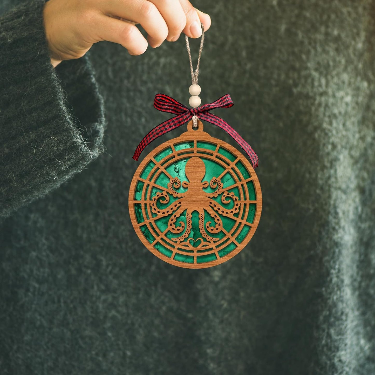 Octopus Ornaments for Christmas Tree - Octopus Gifts for Women - 2 Layer Wood and Acrylic Ornament