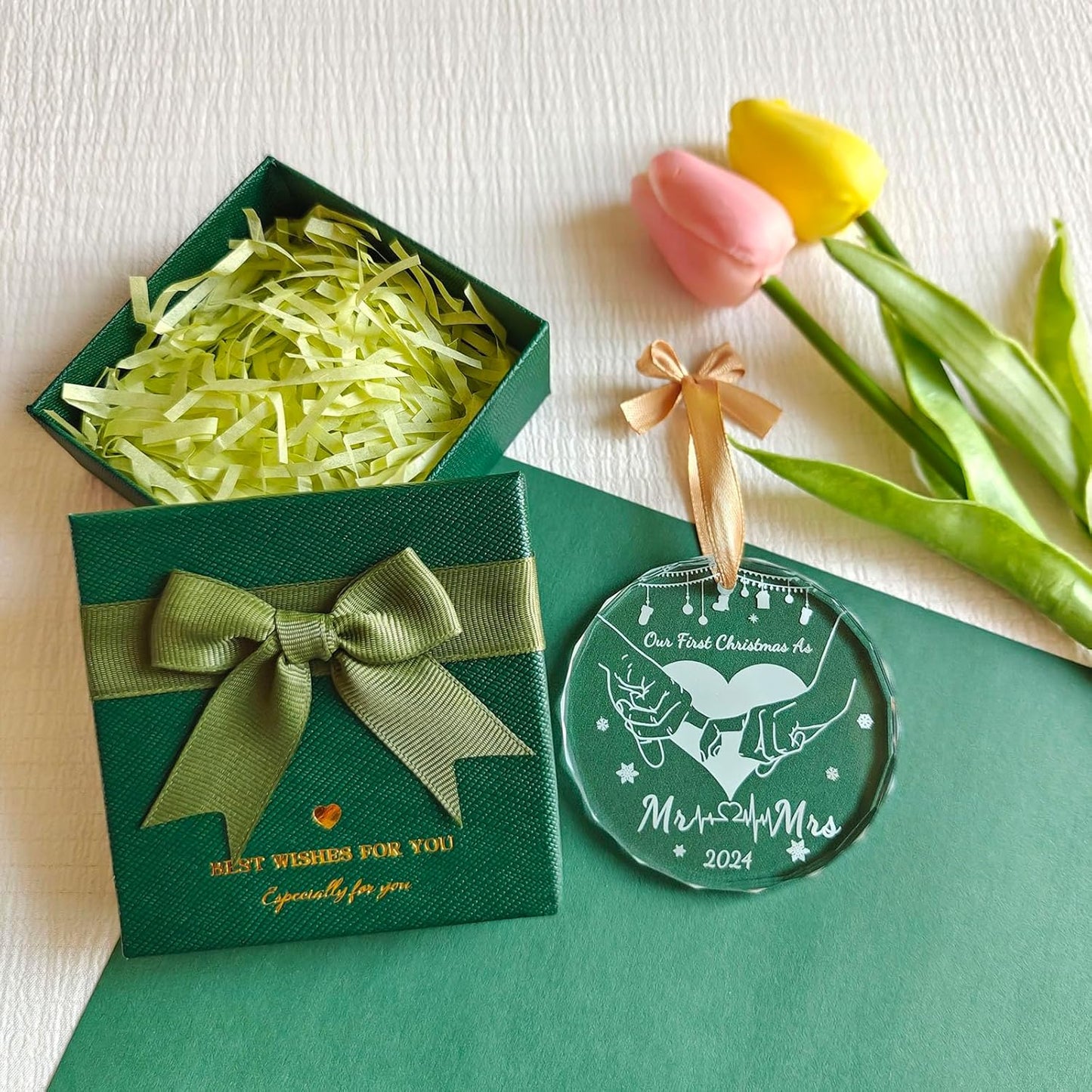 Just Married Decorations Wedding Gifts for Couples 2024,Mr and Mrs Gifts for Bride Gifts,Crystal Glass First Christmas Married Ornament 2024 for Newlyweds with Gift Box,Bridal Shower Gifts for Bride