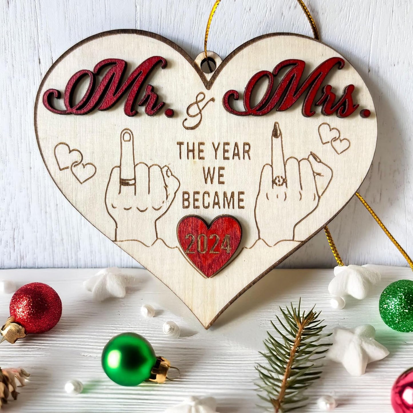 Mr and Mrs 2024 Gifts - Wedding Gifts for Couples 2024, Wedding Gifts for Couple, Wedding Gifts for Bride - First Christmas Married Ornament 2024 - Easily Add Personal Name with Marker (Not Included)