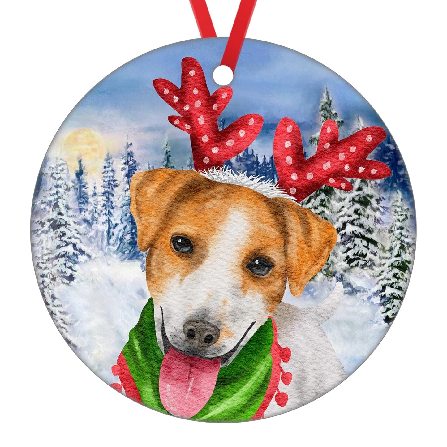 Christmas Ornament 2023 Dog Christmas Hanging Ornament Jack Russell Terrier Ornament Puppy Xmas Ceramic Ornament Snow Dog Ornament for Christmas Tree Decorations Holiday Season Ornament