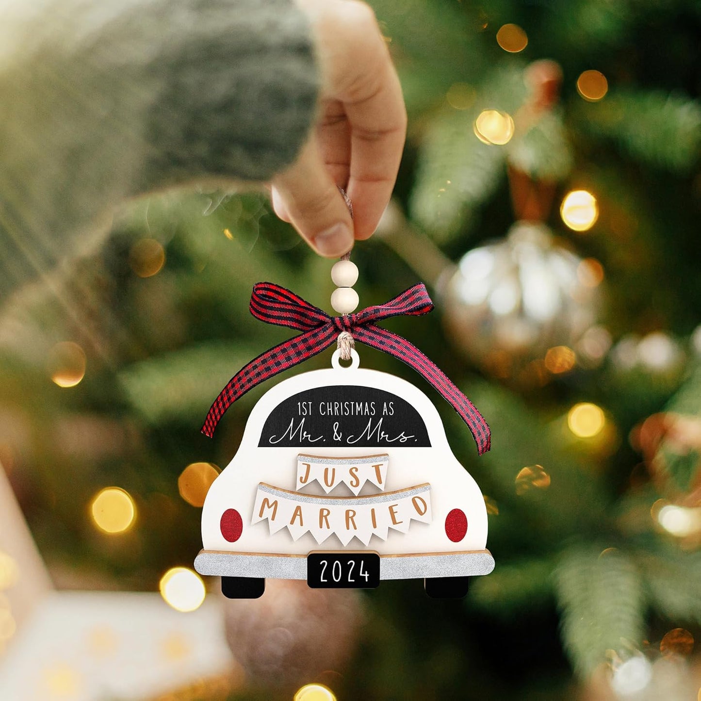 Wedding Gifts - Mr and Mrs Gifts for Couples 2024, Bride - First Christmas Married Ornament 2024-1st Married Bridal Shower Gift - Wood Ornament