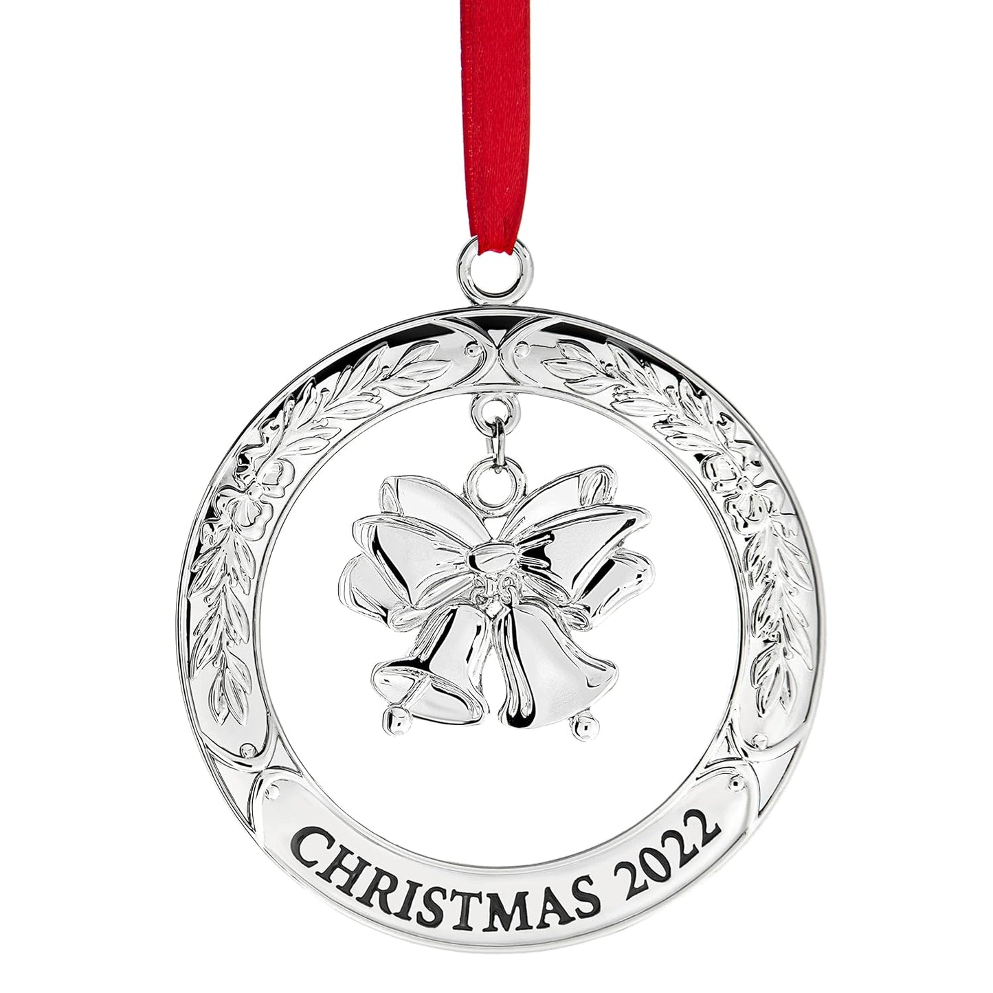 Klikel Christmas Ornament 2022 - Shiny Silver Christmas Ornament 2022 Wreath with Bell - Dated 2022 Christmas Ornament - 2022 Ornament for Christmas Tree - Beautiful Bell Ornament for Holidays 2022