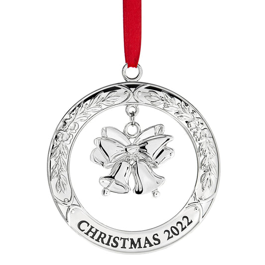 Klikel Christmas Ornament 2022 - Shiny Silver Christmas Ornament 2022 Wreath with Bell - Dated 2022 Christmas Ornament - 2022 Ornament for Christmas Tree - Beautiful Bell Ornament for Holidays 2022