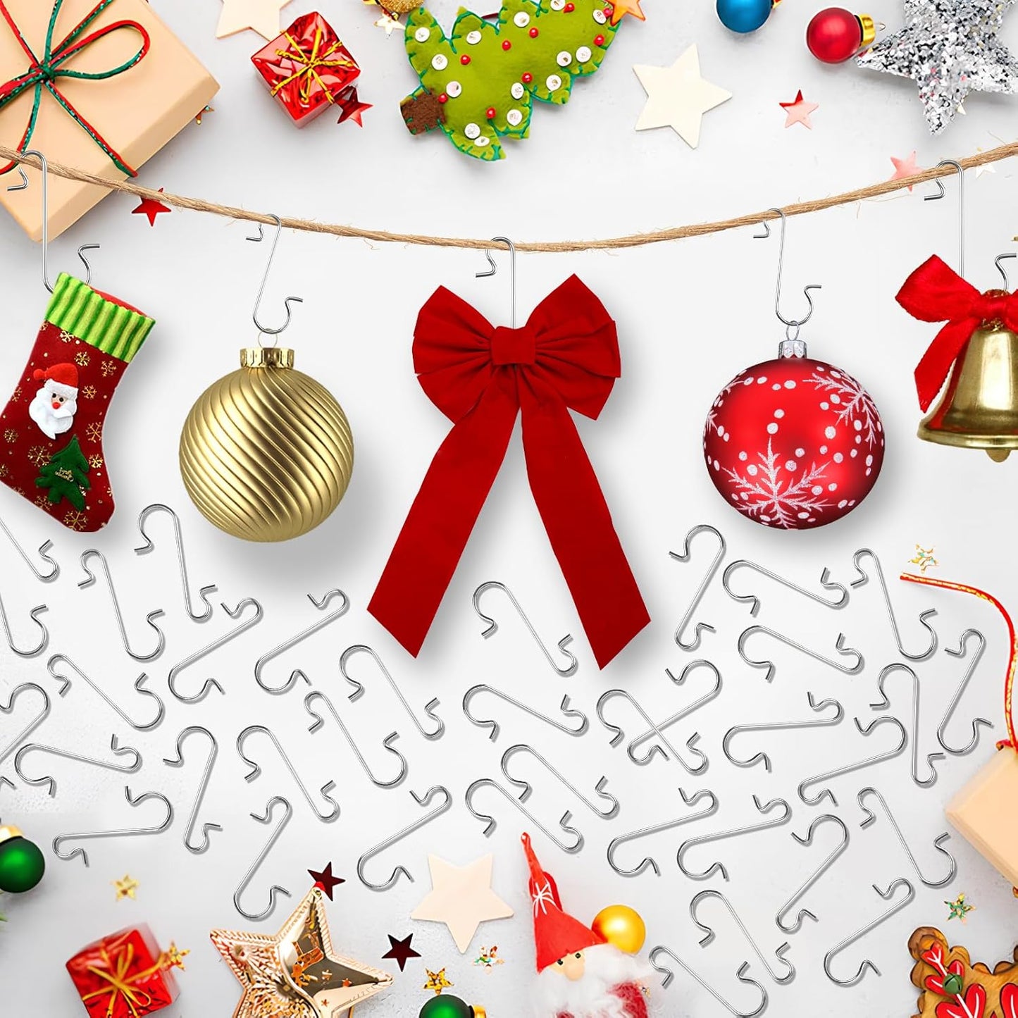150 Pcs Ornament Hooks Christmas Ornament Hooks S-Shaped Ornament Hangers with Storage Box Christmas Tree Decorations Ornament Hangers Hooks-Festive Ornament for Christmas Tree Decorations(Sliver)