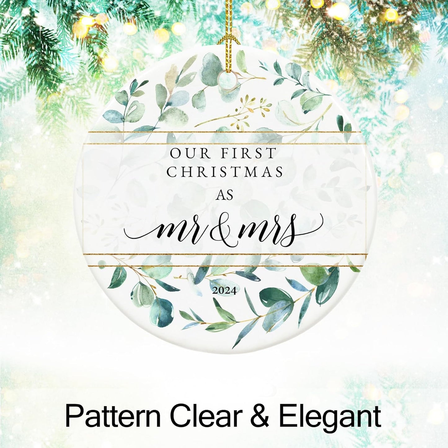 First Christmas Married Ornament 2024, Our First Christmas as Mr and Mrs Gifts, Just Married Gifts, 2.9" Ceramic Newlyweds Christmas Ornament 2024