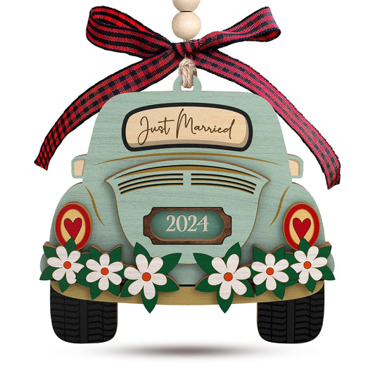 First Christmas Married Ornament 2024 - Wedding Gifts for Couples, Newlyweds, Bride - Wood Ornament