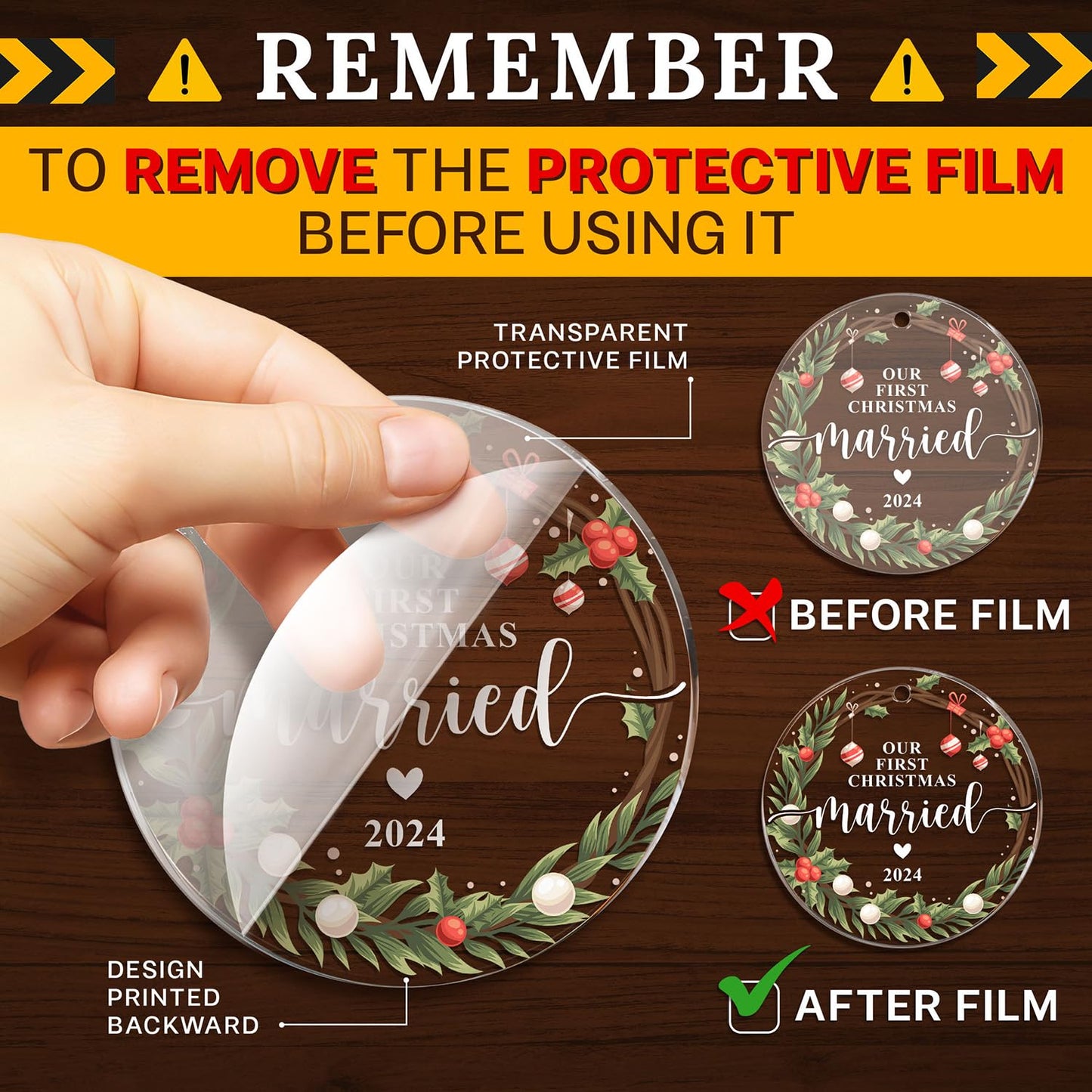 HEXMOZ First Christmas Married Ornament 2024 - Just Married, Mr & Mrs Gifts for Newlyweds - Bridal Shower Wedding Gifts for Bride - Acrylic Wedding Ornament 2024