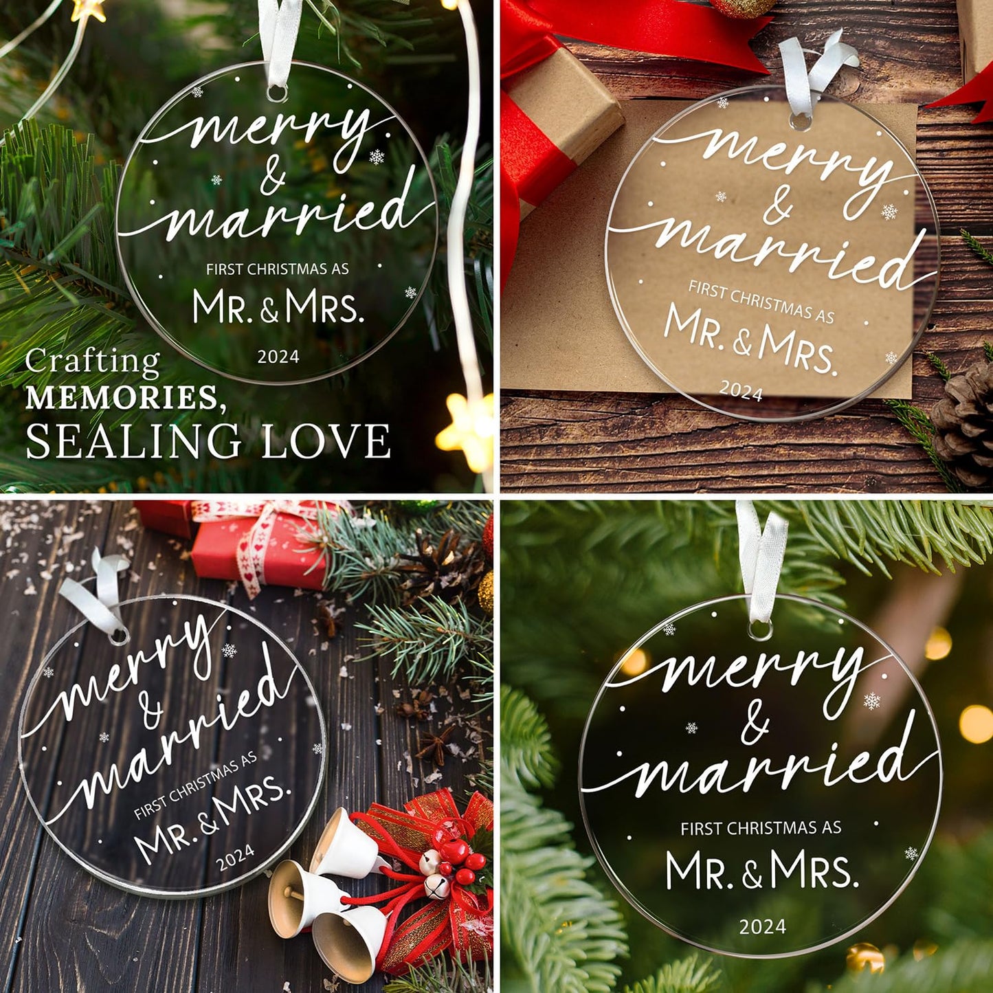 HEXMOZ First Christmas Married Ornament - Wedding Gifts for Couples - Just Married, Mr and Mrs Gift for Newlyweds, Bride Gift, Bridal Shower Gifts for Bride - Wedding Ornament