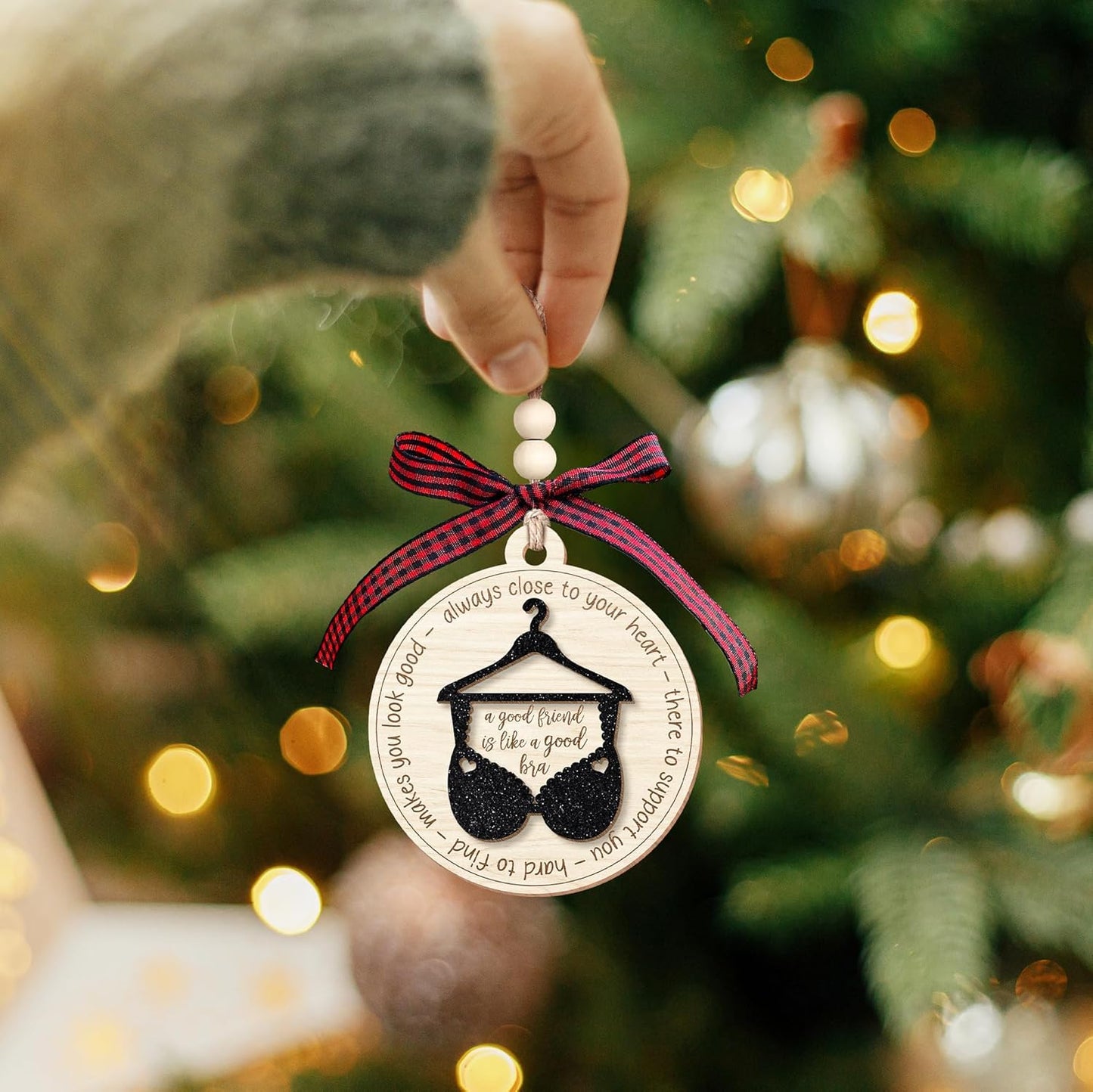 Best Friend Christmas Ornaments - Gifts for Friends Female - Friendship Gifts - 2 Layer Wood & Acrylic Ornament