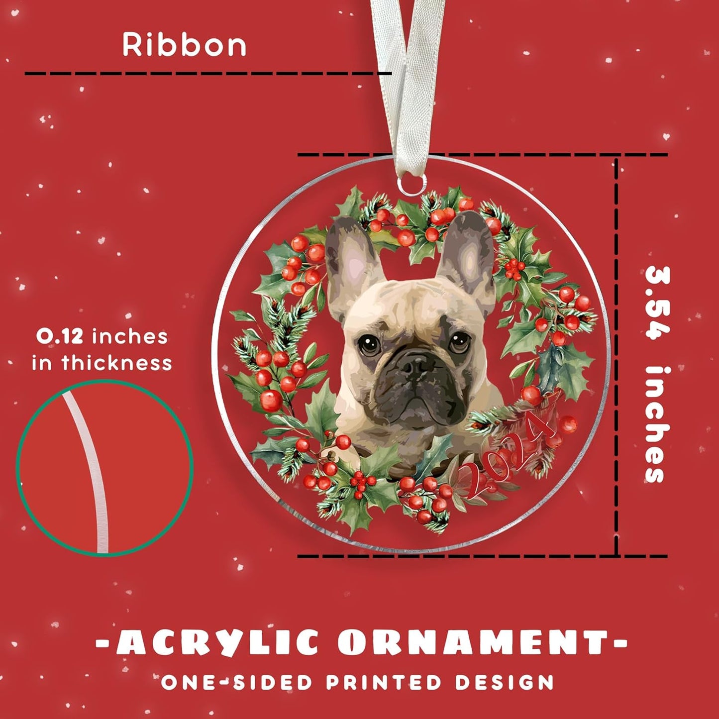 French Bulldog Christmas Ornament - Acrylic Dog Gifts for Women and Dog Lovers