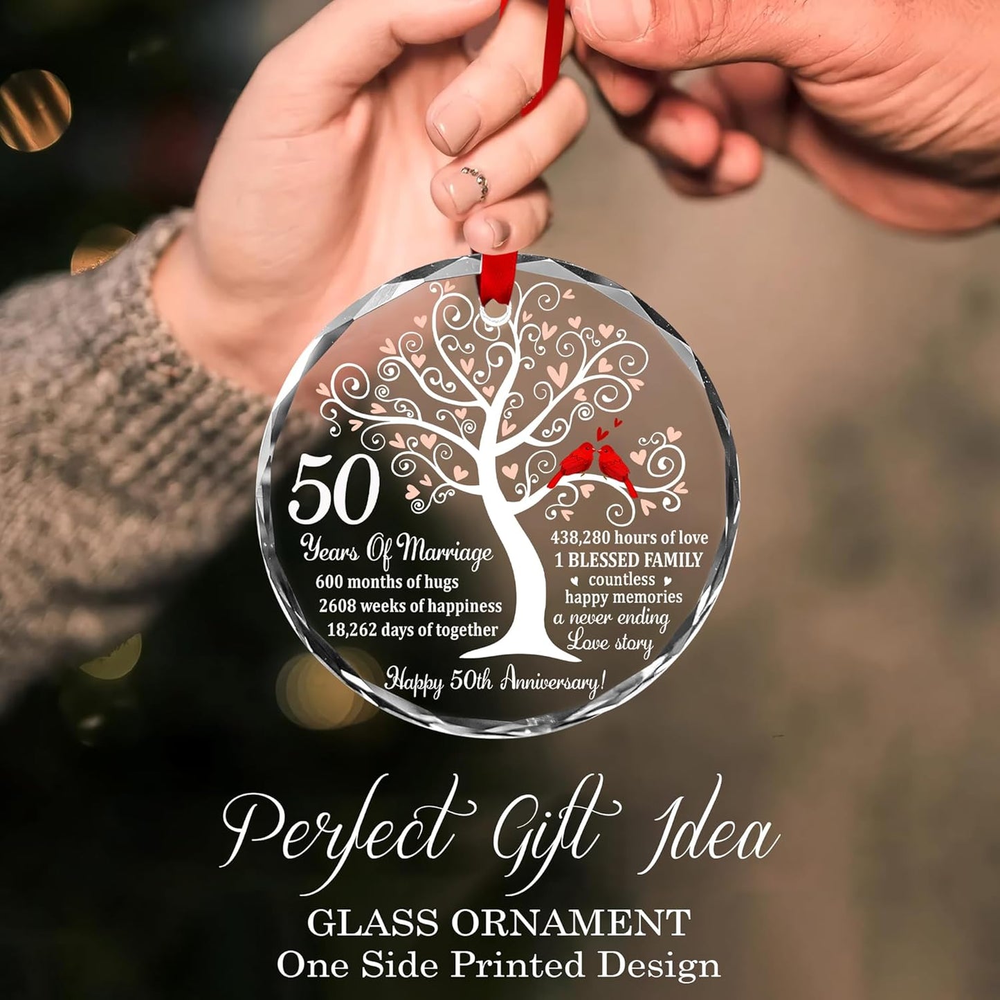 Golden Couple Glass Ornament - 50th Wedding & - Unique Glass Ornament for Couple and Parents