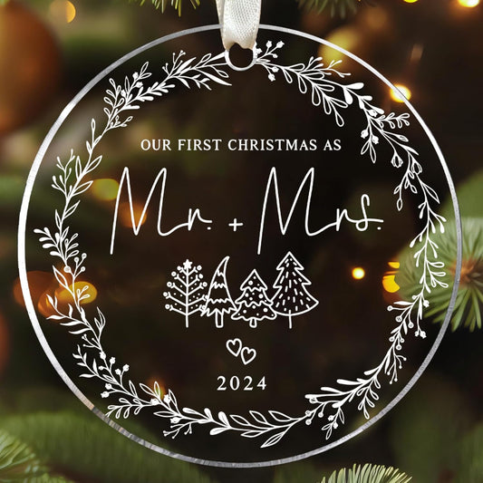 First Christmas Married Ornament 2024 - Mr and Mrs Gifts for Just Married - 1st Year Married Christmas Ornaments - Acrylic Ornament