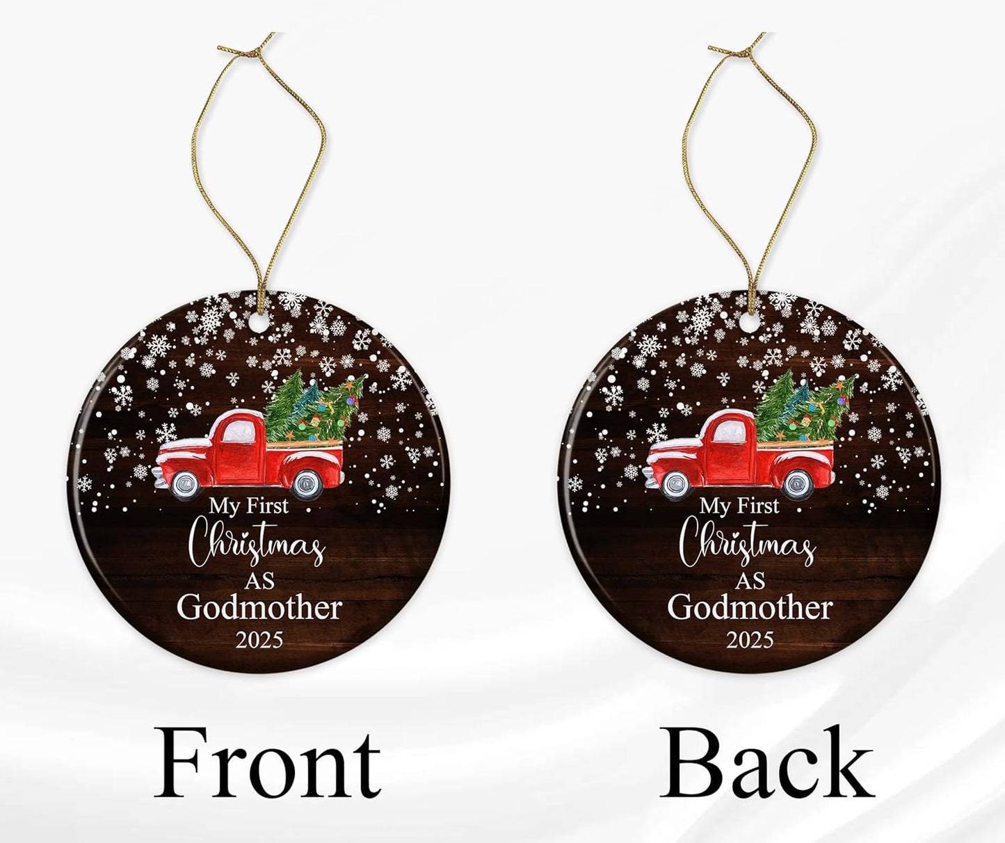 My First Christmas As Godmother Ornament 2021- New Godmother Ornament 2021 - Godmother Ornament - Ornament Gifts for Godmother - Ceramic Round Decoration Ornament Both Sides White