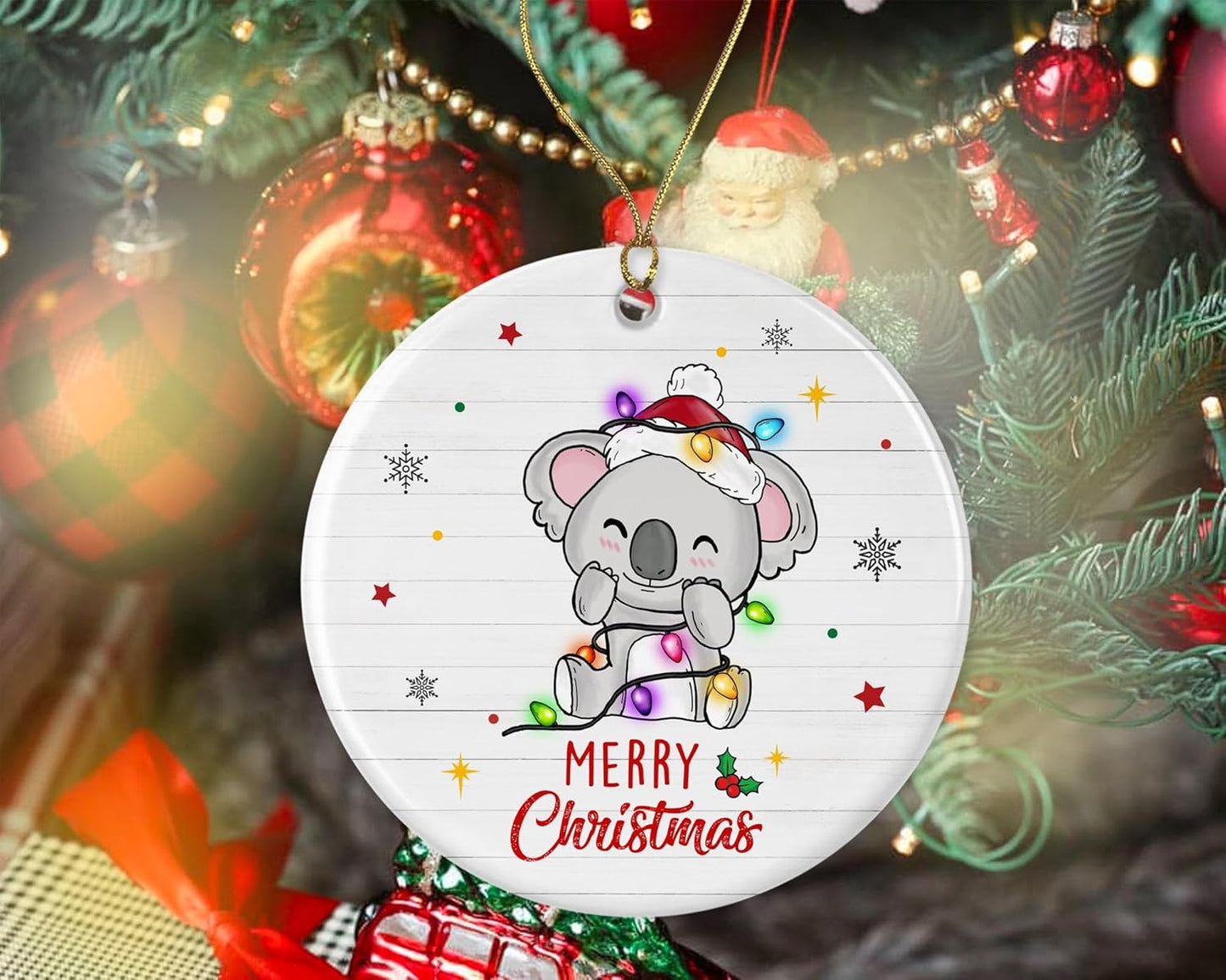 Merry Christmas Koala Ornament, 2023 Christmas Ornament, Koala Christmas Light Ornament, Kids Christmas Ornament, Animal Christmas Ornament Printed on Both Sides