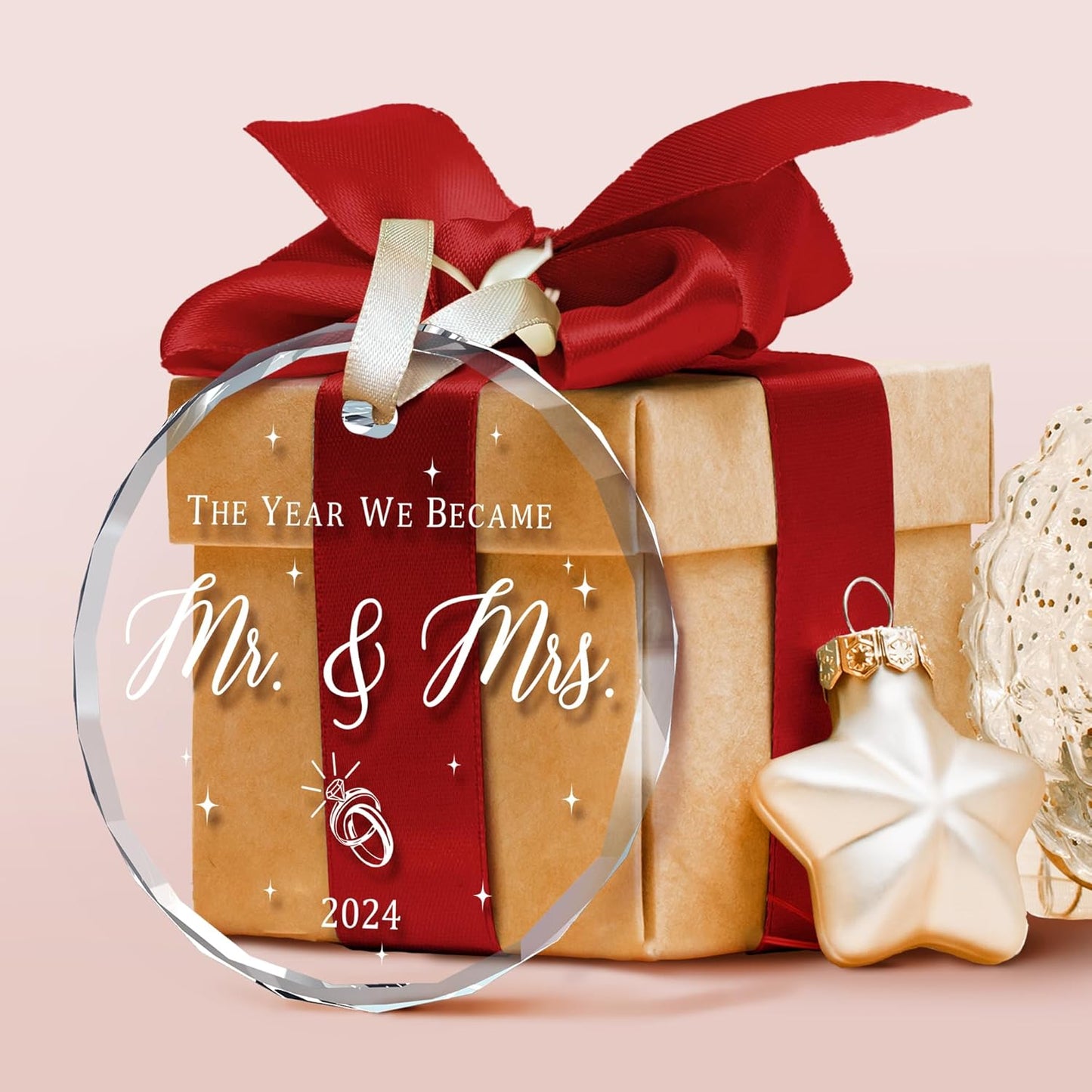 Wedding Gifts - Mr and Mrs Gifts - Wedding Gift Ideas for Couples 2024, Bride, Future Mr and Mrs - Bridal Shower Gift Ideas - 1st Married Christmas Glass Ornament