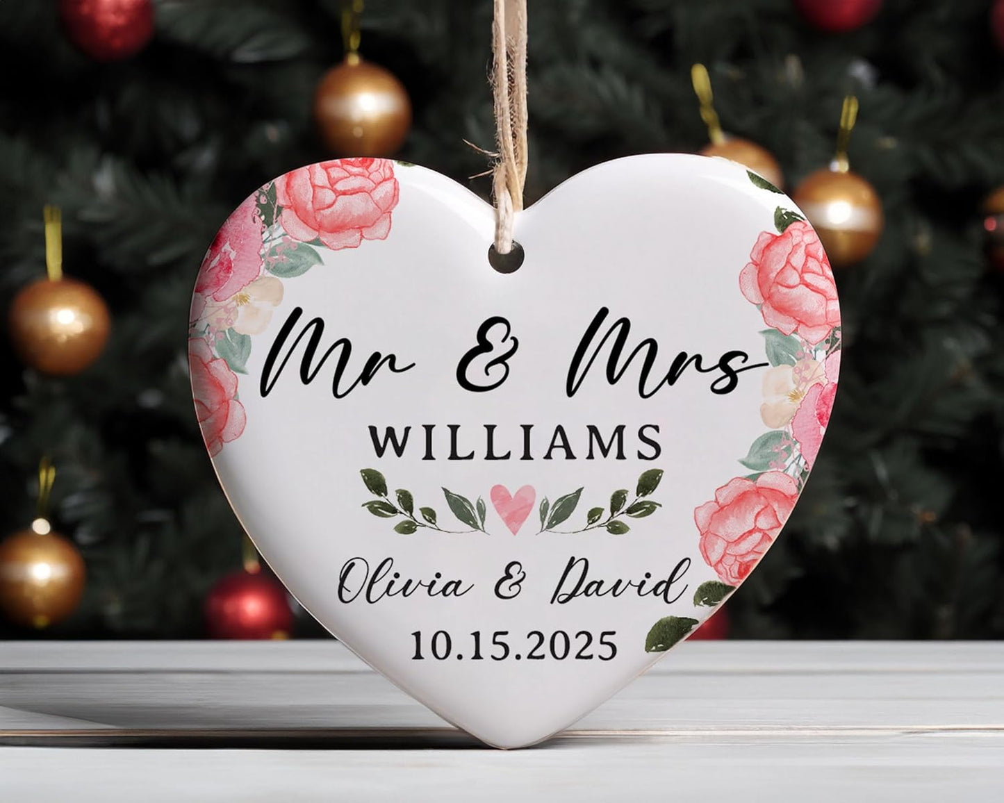 Personalized Wedding Ornament 2025, Mr and Mrs Christmas Keepsake for Newlywed, Married Couple, Bridal Shower, 1st Marriage Present Idea, First Christmas Together
