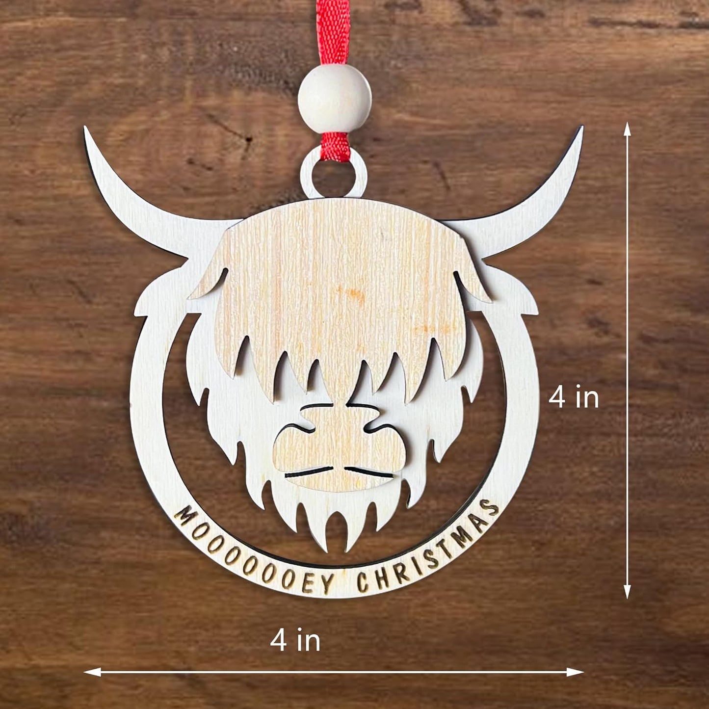 Highland Cow Christmas Ornament Wooden,Highland Cow for Christams Tree Ornament, Farm Ornament, Highland Cow Decor, Cow Ornament