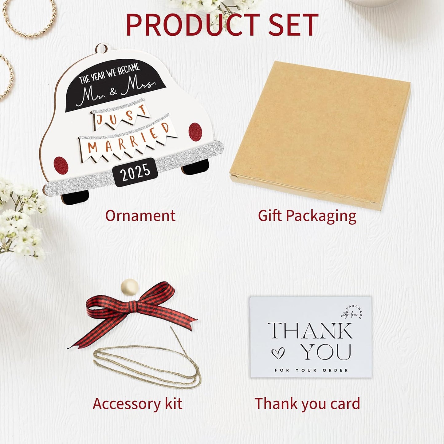 Just Married Wooden Ornament 2025, Mr and Mrs Newlywed Hanging Ornament, Wedding Gift for Couples 2025, Bride, Future Mr and Mrs Bridal Shower Bride Gift Ideas for Her, Married Couple