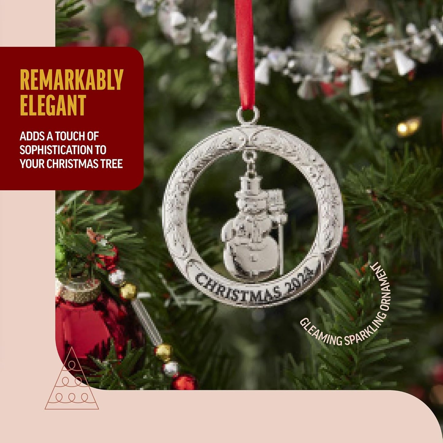 Klikel Christmas Ornament 2024 - Shiny Silver Christmas Ornament 2024 Wreath with Snowman - Dated 2024 Christmas Ornament - 2024 Ornament for Christmas Tree - Snowman Ornament for Holidays 2024