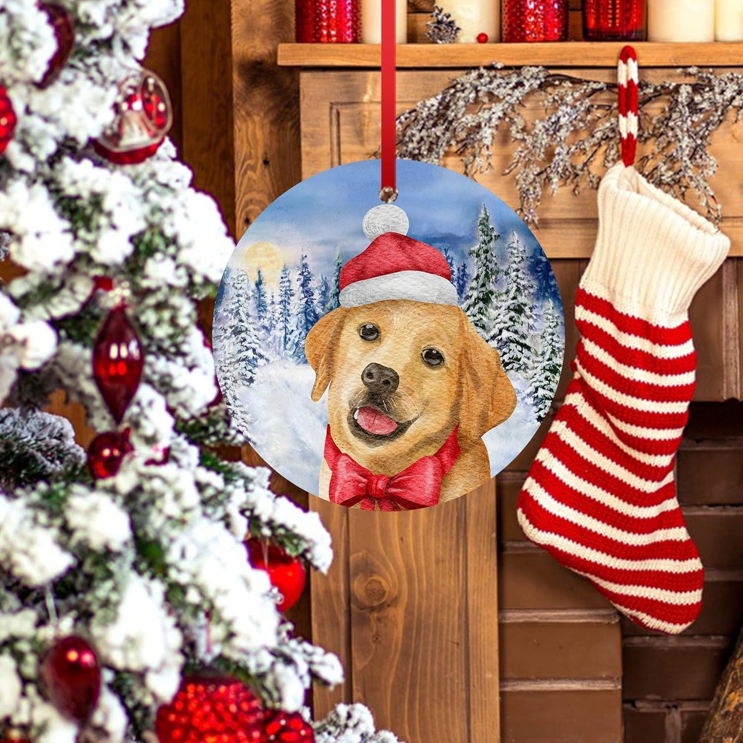 Labrador Retriever Christmas Ornament Dog Ornament for Christmas Tree Decoration Snowflake Winter Xmas Ornament Ceramic Hanging Ornament to Dog Mom Dad Lab Dog Christmas Ornament