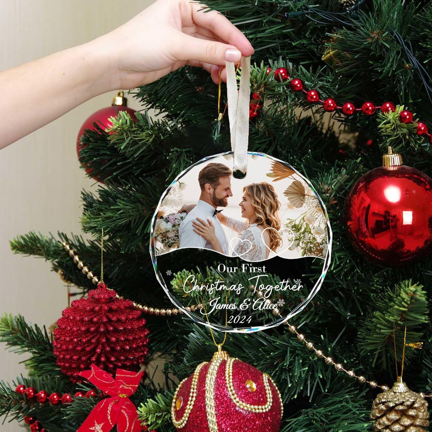 Generic Custom Photo Crystal Glass Christmas Ornament - Our First Christmas As Mr& Mrs Ornament, First Christmas Married Ornament 2024, Custom Photo Name Date Ornament,Newlywed Gift Christmas Keepsake