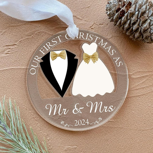 Our First Christmas as Mr and Mrs Ornament 2024, 1st Christmas Married Ornaments, Wedding Gifts for Couple Bride and Groom, Newlywed Gift, Our First Christmas Married Ornament 2024