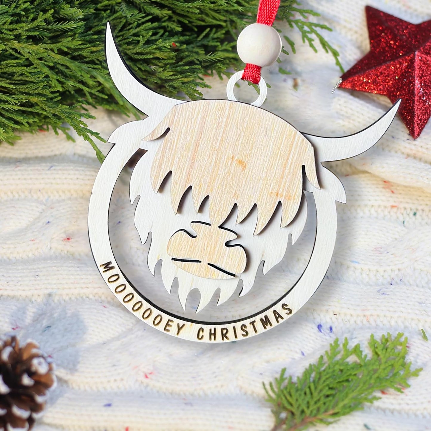 Highland Cow Christmas Ornament Wooden,Highland Cow for Christams Tree Ornament, Farm Ornament, Highland Cow Decor, Cow Ornament