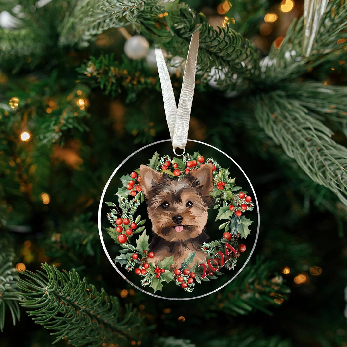 Yorkie Christmas Ornaments - Acrylic Yorkie Dog Ornament for Women, Dog Gifts