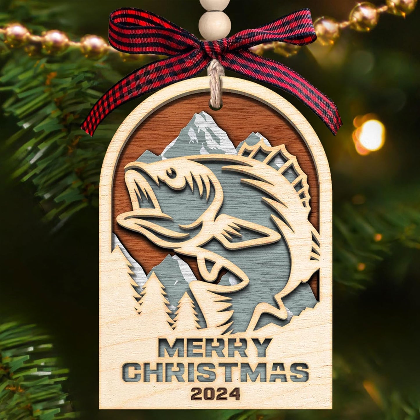 Fishing Ornament for Christmas Tree - Fish Christmas Ornaments, Fishing Ornaments 2024 - Wood Xmas Tree Ornament