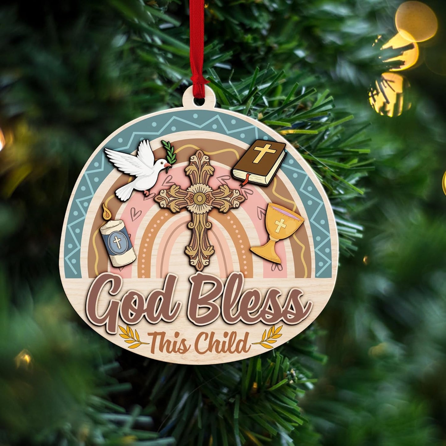 God Bless Christening Ornament, First Communion Ornament, First Communion Ornament Gift for Boys and Girls, Godchild Gift, God Bless Ornament